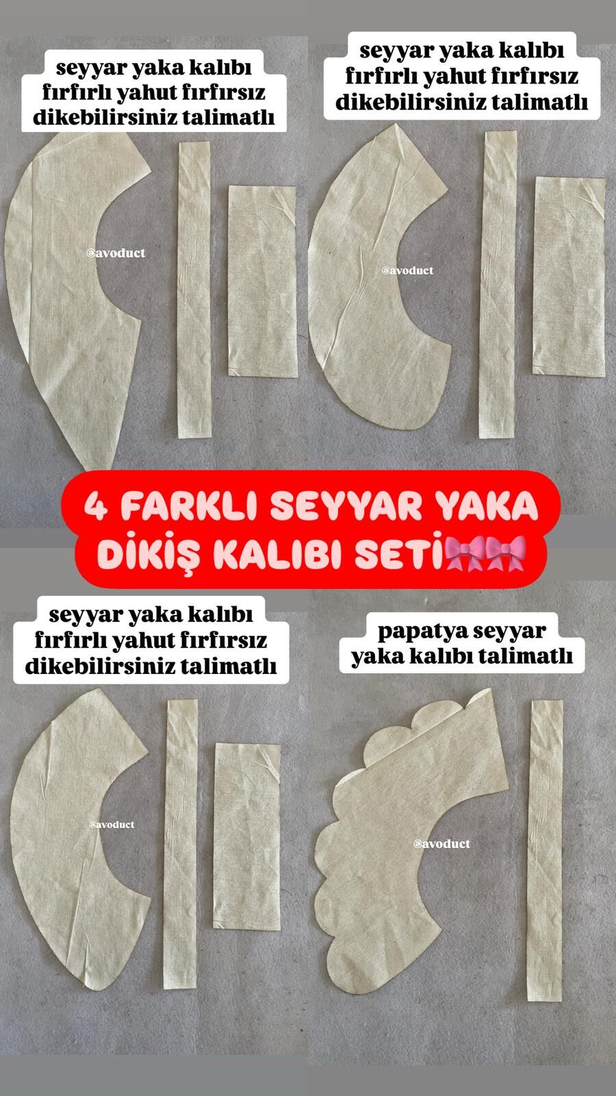 4lü Seyyar Yaka Kalıbı Seti Dikiş Kalıbı Fırfırlı Seyyar Yaka Fırfırsız Seyyar Yaka Dikimi Dikiş Kalıbı Dikiş Patron